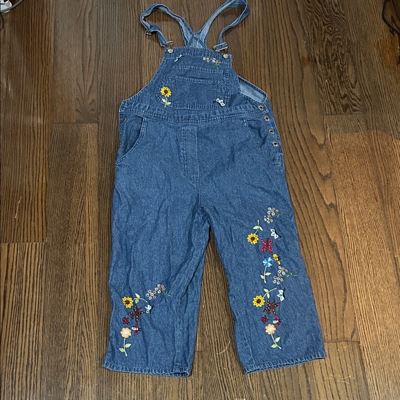 Agapo Denim - Vtg 90s Agapo denim embroidered sunflower denim overalls boho sz S